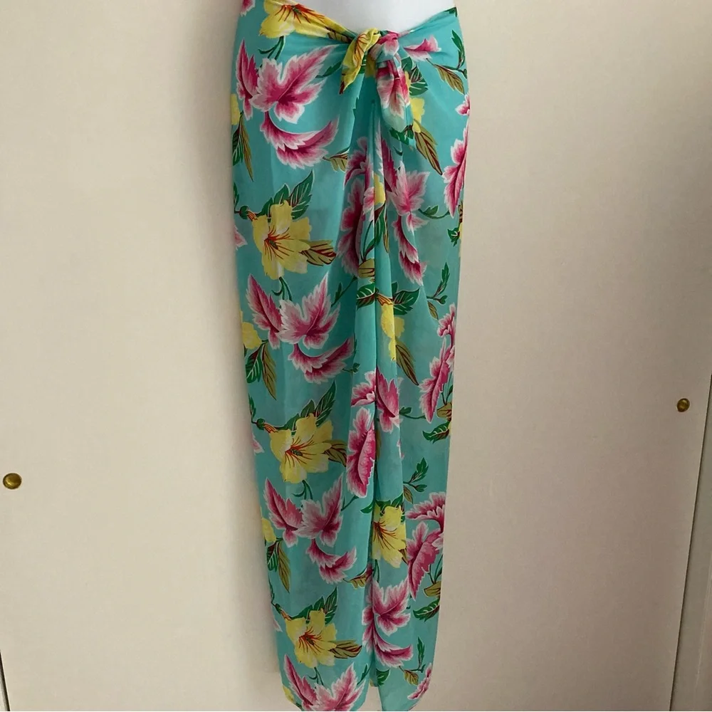 VTG Victoria’s Secret Sheer Tropical Floral Tie Front Flowy Sarong Like Pants, M